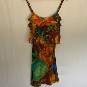 Jams World Sleeveless Dress Floral Art to Wear Hawaiian Orange Brown Size Medium